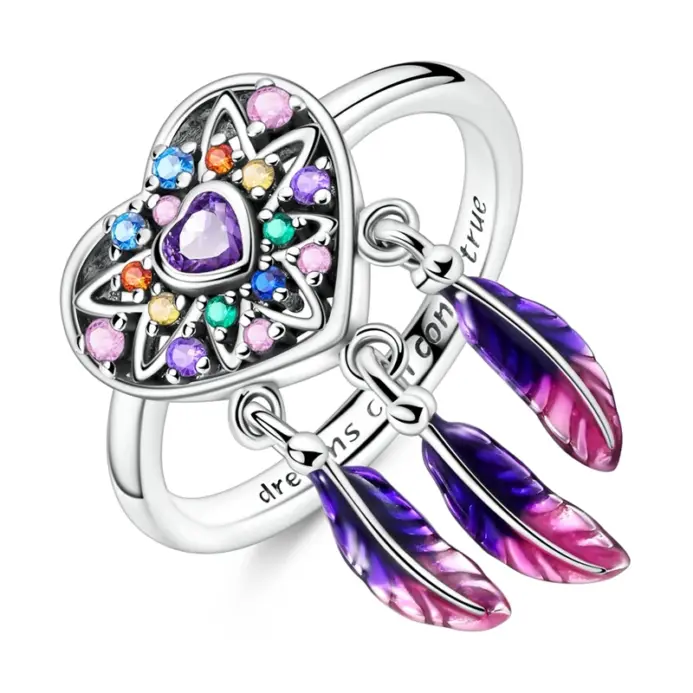 Anillo atrapasueños de corazón de ensueño brillante de Plata de Ley 925 Original para mujeres y niñas, joyería, regalos de aniversario de cumpleaños 1