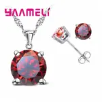 Conjuntos de joyería de Color plata esterlina 925 de buena calidad para mujer, ajuste de garra clásico, pendiente de tuerca de circonia cúbica, collar con colgante 2