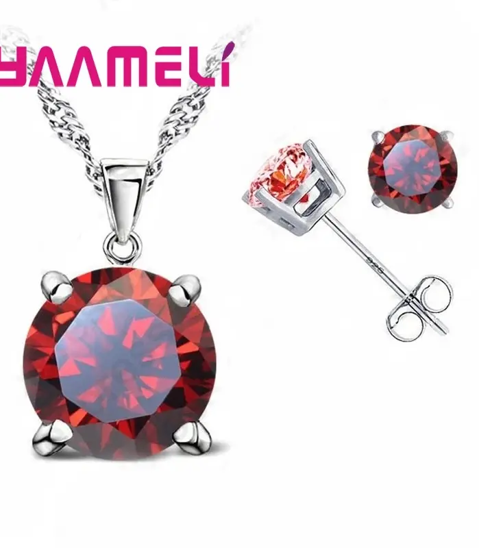 Conjuntos de joyería de Color plata esterlina 925 de buena calidad para mujer, ajuste de garra clásico, pendiente de tuerca de circonia cúbica, collar con colgante 2