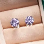 Pendientes de plata de ley 100% 925 de corte redondo, aretes de diamantes de moissanita auténtica púrpura, joyería fina con GRA, 1CT x 2 5