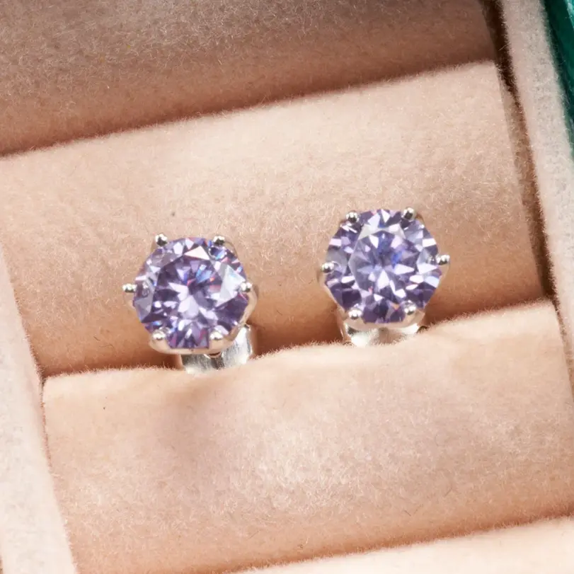 Pendientes de plata de ley 100% 925 de corte redondo, aretes de diamantes de moissanita auténtica púrpura, joyería fina con GRA, 1CT x 2 5