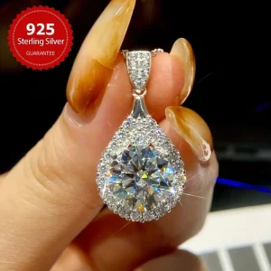collar de gota de agua de moissanita para mujer, oro blanco de 18 quilates, colgante, joyería femenina certificada, regalo de aniversario de Plata de Ley 925 1