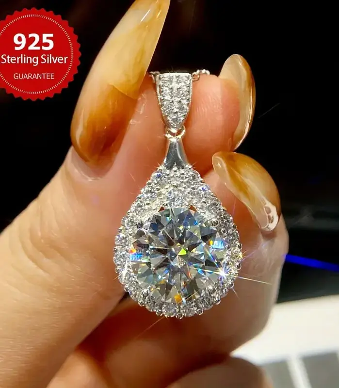 collar de gota de agua de moissanita para mujer, oro blanco de 18 quilates, colgante, joyería femenina certificada, regalo de aniversario de Plata de Ley 925 1