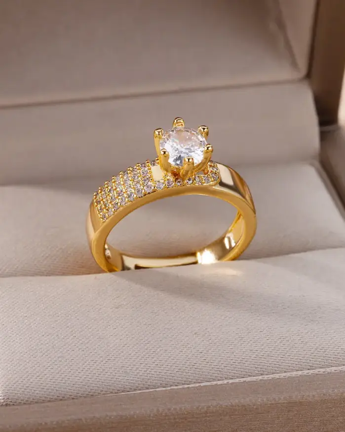 Anillos redondos de acero inoxidable para mujer, anillo de cristal de Color dorado geométrico de circón, joyería estética para fiesta de boda, regalo para mujer 2