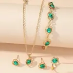 Conjunto de 4 Uds. De collar de cristal con forma de corazón para mujer, pulsera, anillo, pendiente, exquisito conjunto de joyería para fiesta y boda, regalo de vacaciones 3