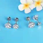 1 par/2 uds., pendientes de cristal de acero inoxidable para mujeres y hombres, joyería para las orejas de circonia cúbica transparente redonda de 4 puntas para el trago 5