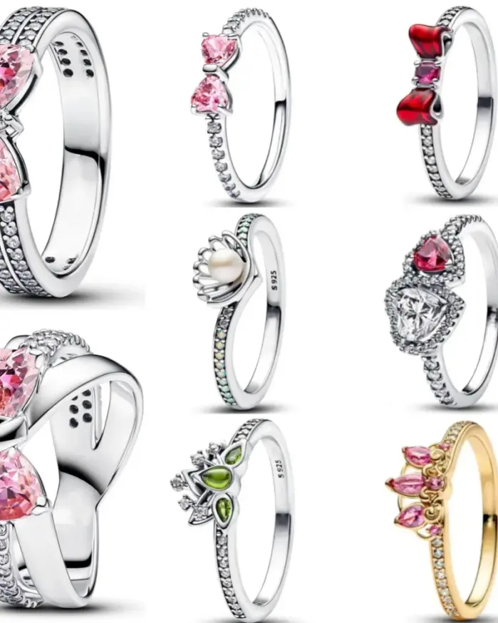 Anillo europeo nuevo de plata 925 con lazo rosa y rojo, tamaño 6789, adecuado para mujeres y hombres, joyería, fiestas, bodas de moda 1
