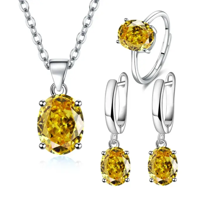 Conjuntos de joyería de plata 925, elegantes anillos, pendientes, collares para mujer, accesorios de boda, novia y compromiso 2