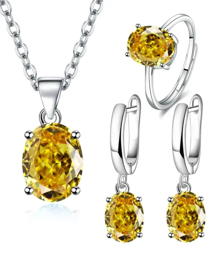 Conjuntos de joyería de plata 925, elegantes anillos, pendientes, collares para mujer, accesorios de boda, novia y compromiso 2