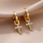 Pendientes de gota de Cruz de circón para mujer, pendientes de acero inoxidable de Color dorado 2023, joyería de lujo con hebilla para oreja, regalos de boda 2