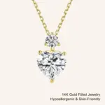 Collar romántico de corazón relleno de oro de 14 quilates, colgante de moissanita de 2 quilates, cadena ajustable delicada para cumpleaños, regalo de joyería para mujer 1