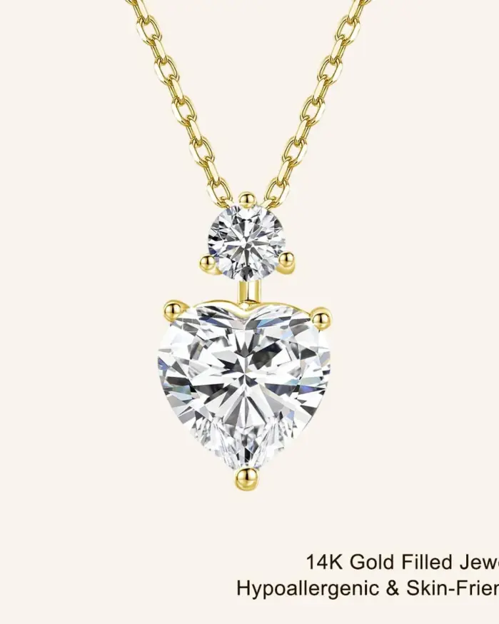Collar romántico de corazón relleno de oro de 14 quilates, colgante de moissanita de 2 quilates, cadena ajustable delicada para cumpleaños, regalo de joyería para mujer 1