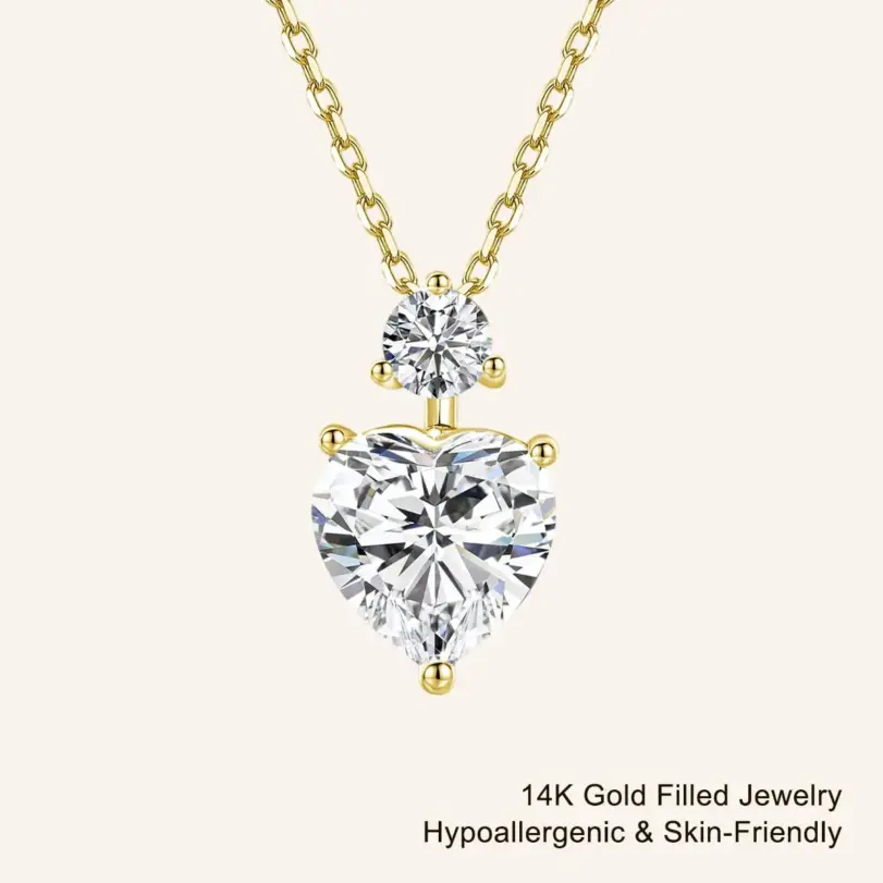 Collar romántico de corazón relleno de oro de 14 quilates, colgante de moissanita de 2 quilates, cadena ajustable delicada para cumpleaños, regalo de joyería para mujer 1 Collar romántico de corazón relleno de oro de 14 quilates, colgante de moissanita de 2 quilates, cadena ajustable delicada para cumpleaños, regalo de joyería para mujer 1