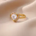 Anillos de corazón de acero inoxidable para mujer, anillo ajustable de corazón chapado en oro con circonita, accesorios para fiesta de boda, regalo de joyería 2023 5