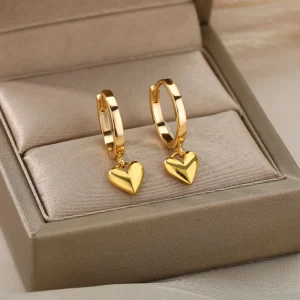 Pendientes de corazón de acero inoxidable para mujer, pendiente de gota de corazón de Color dorado Vintage, joyería de San Valentín para boda, regalo, envío gratis 1