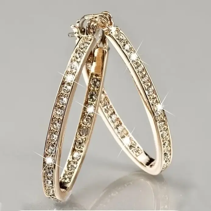 Pendientes de aro de circón con temperamento, pendientes brillantes, accesorios de joyería elegantes para las orejas, decoración de ropa de fiesta 1