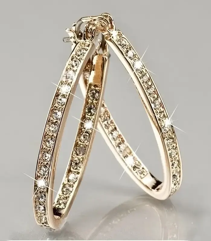 Pendientes de aro de circón con temperamento, pendientes brillantes, accesorios de joyería elegantes para las orejas, decoración de ropa de fiesta 1