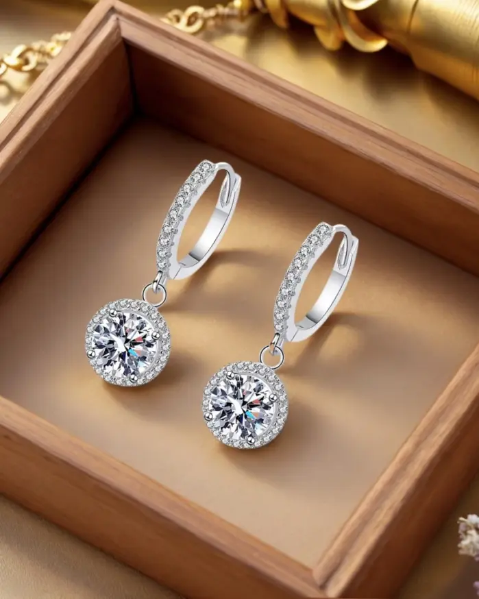 Pendientes redondos de moissanita de 1 quilate de plata de ley 925 para mujer estilo de noche de lujo 1