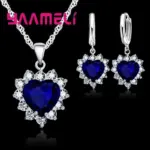 Conjunto de joyería de plata de ley 925 para mujer, Colgante de Piedra CZ con corazón, collares, pendientes, regalo de aniversario de amor 1