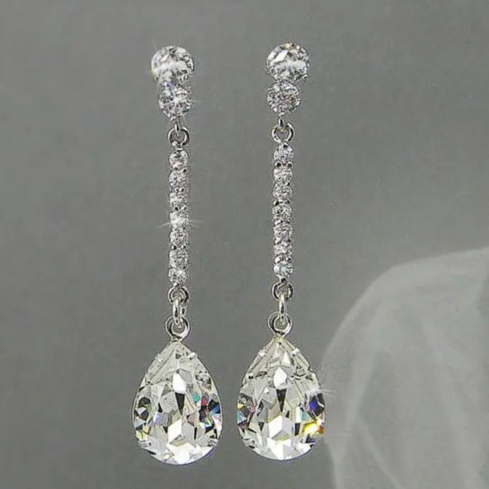 pendientes colgantes largos de lujo para mujer, con circonita cúbica de pera AAA, pendientes de boda simples y elegantes para novia, joyería de calidad alta 1