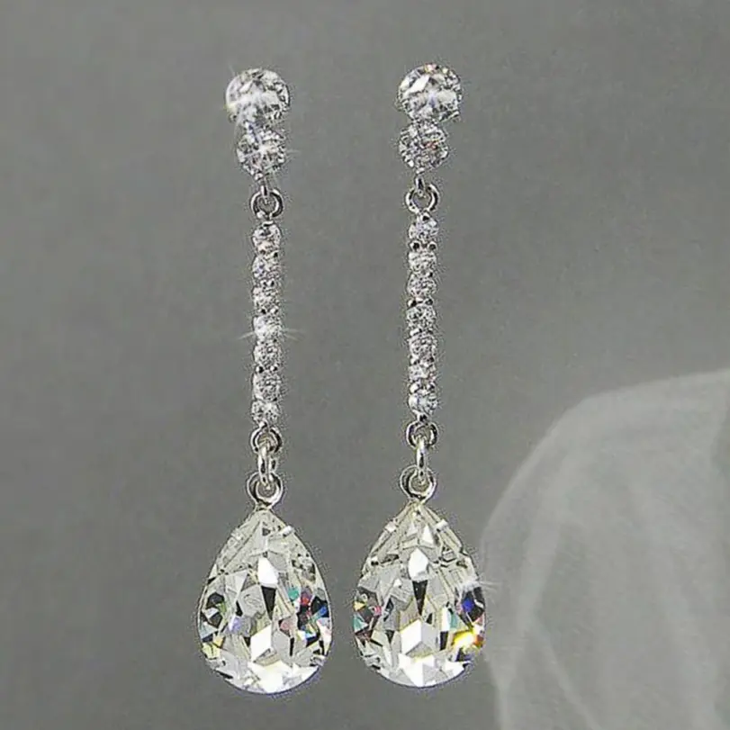 pendientes colgantes largos de lujo para mujer, con circonita cúbica de pera AAA, pendientes de boda simples y elegantes para novia, joyería de calidad alta 1