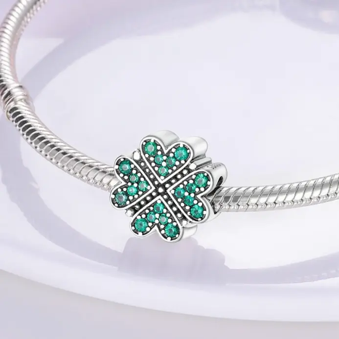 Nuevo Abalorio de plata de ley 925, colgante de trébol de cuatro hojas para pulsera Original, collar, regalos DIY para mujer 2