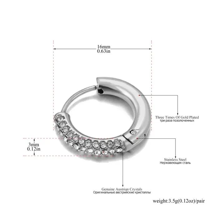 Lokaer Pendientes de aro de acero inoxidable 316L con diamantes de imitación chapados en oro de 18 quilates PVD joyería diaria hecha a mano para mujeres y niñas E24216 2
