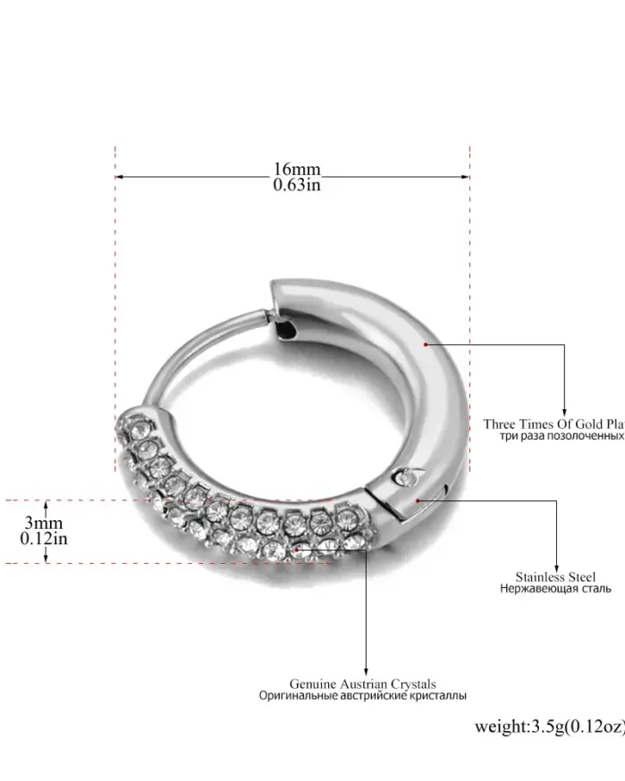 Lokaer Pendientes de aro de acero inoxidable 316L con diamantes de imitación chapados en oro de 18 quilates PVD joyería diaria hecha a mano para mujeres y niñas E24216 2