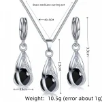 Conjunto de pendientes y collar para mujer, colgante de aleación de cobre de viento ligero de lujo, piedra de cristal negro, sección de Clip para oreja, joyería combinada, 3 uds. 6