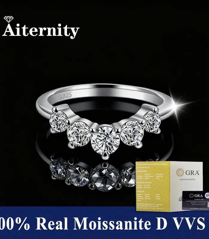 Anillos de fila de moissanita en forma de V D VVS1 para mujer, joyería de plata de ley 925, regalo, anillo de diamante moissanita para mujer 1