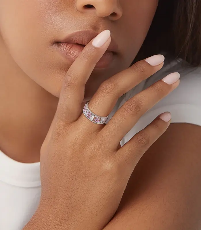 Anillos de circón en forma de corazón rosa para mujer, joyería de compromiso de boda romántica fina, anillos de Color plateado, primavera 925 2