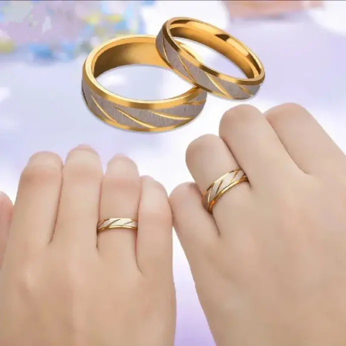 Anillo de pareja con diseño de onda de Color dorado de acero inoxidable, anillo de compromiso de boda de acero de titanio, anillo de promesa, regalo de joyería 1
