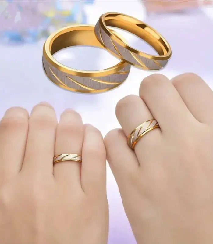 Anillo de pareja con diseño de onda de Color dorado de acero inoxidable, anillo de compromiso de boda de acero de titanio, anillo de promesa, regalo de joyería 1