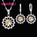 Nuevo conjunto de joyería de boda a la moda para mujer, collar con colgante de cristal de Color Plata de Ley 925 de alta calidad, pendiente de aro, gran promoción 4