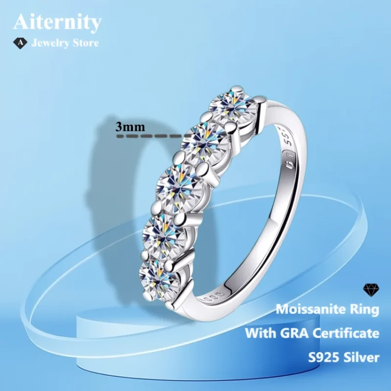 Anillo de moissanita D VVS1, Plata de Ley 925 con certificado GRA, banda de eternidad, anillos de compromiso de boda para mujeres y hombres 1 Anillo de moissanita D VVS1, Plata de Ley 925 con certificado GRA, banda de eternidad, anillos de compromiso de boda para mujeres y hombres 1