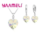 Conjunto de joyería nupcial de Color Plata de Ley 925 con forma de corazón de amor para boda, colgantes de cristal a la moda, collares y pendientes 2