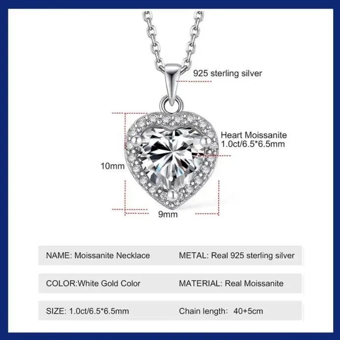 Collar de Moissanita con Corte Corazón de 1 Quilate para Mujer, Oro de 18K y Plata de Ley 925 con Certificado GRA, Joyería Sencilla para Uso Diario, Regalo 2