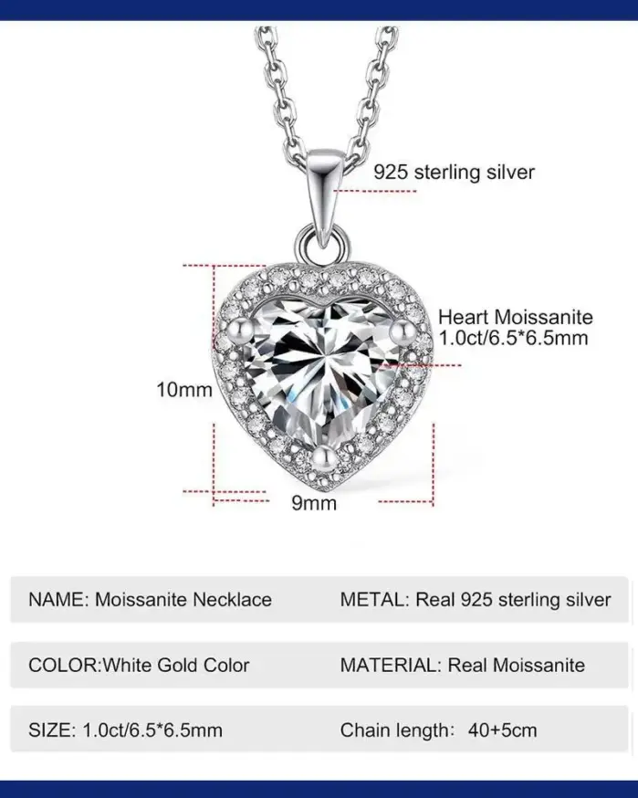 Collar de Moissanita con Corte Corazón de 1 Quilate para Mujer, Oro de 18K y Plata de Ley 925 con Certificado GRA, Joyería Sencilla para Uso Diario, Regalo 2
