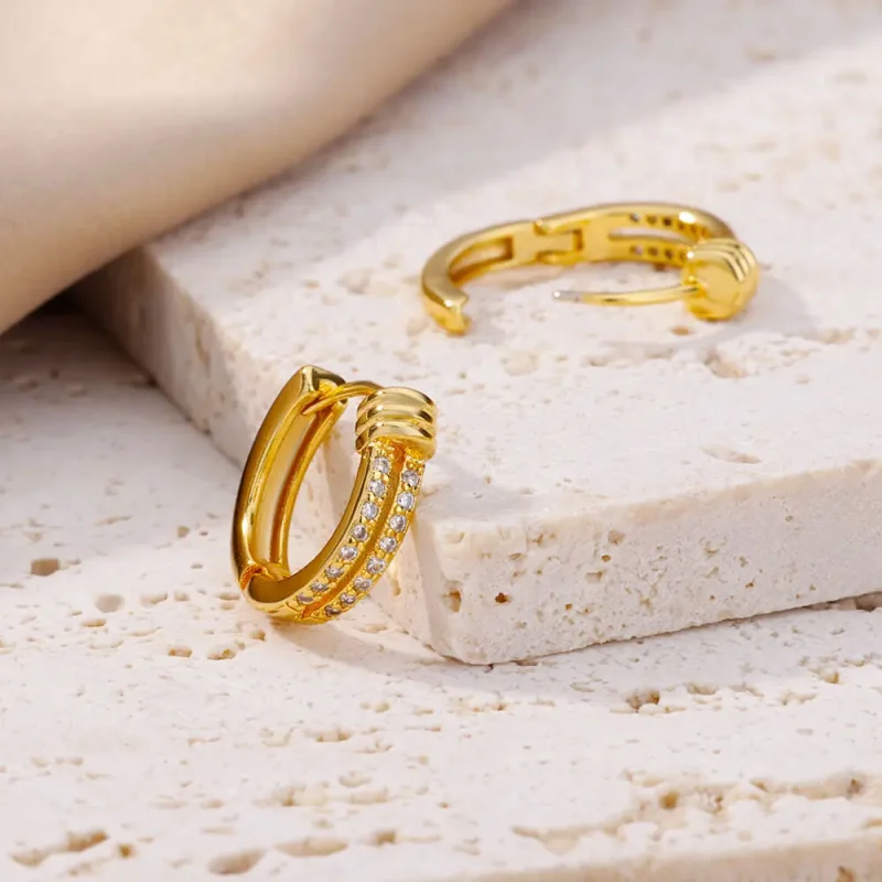 Pendientes de Aro con Circonita Cúbica para Mujer, Color Dorado de Lujo, Acero Inoxidable, Tendencia 2026, Joyería Estética para Oreja, Aretes 2