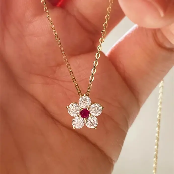 collar romántico de flores para mujer, con circonita cúbica roja, regalo elegante para niñas, collar de Color dorado de lujo, joyería de boda 2