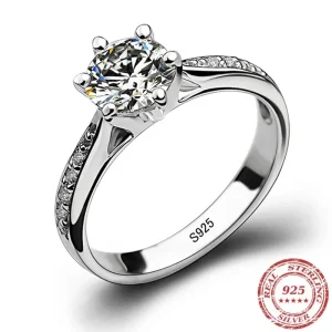 Anillo clásico de Plata de Ley 925 de lujo para mujer, joyería de seis garras, anillo de diamante simple de 70 quilates, anillo de mujer de imitación de diamante 1