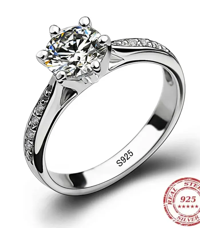 Anillo clásico de Plata de Ley 925 de lujo para mujer, joyería de seis garras, anillo de diamante simple de 70 quilates, anillo de mujer de imitación de diamante 1