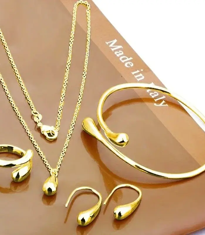 Moda S925 pendientes de aguja de plata anillo pulsera conjunto personalidad Simple mujer gota de agua conjunto de joyería de cuatro piezas para regalo de mujer 2