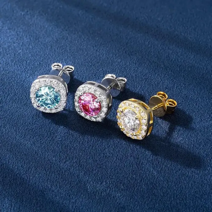 Pendientes tipo botón de plata fina 100% Moissanite S925 para mujeres y hombres con 2 certificados, pluma de prueba de diamante, joyería fina 2