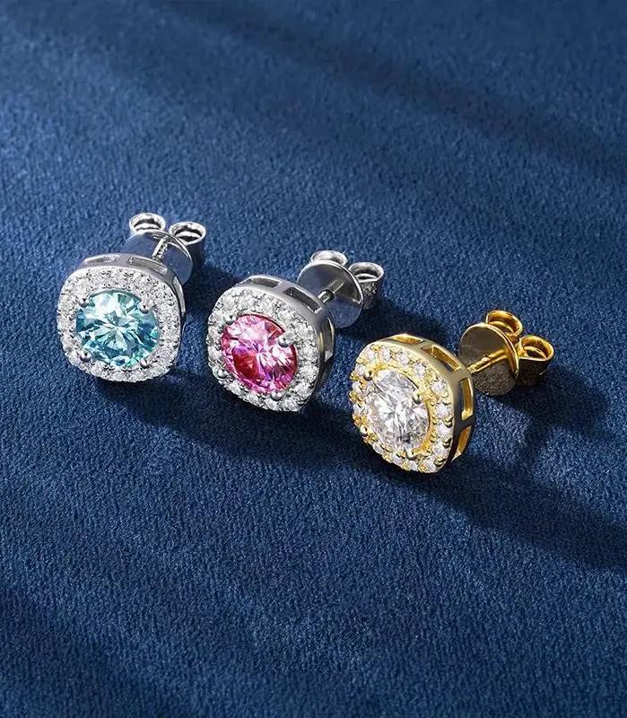 Pendientes tipo botón de plata fina 100% Moissanite S925 para mujeres y hombres con 2 certificados, pluma de prueba de diamante, joyería fina 2