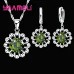 Nuevo conjunto de joyería de boda a la moda para mujer, collar con colgante de cristal de Color Plata de Ley 925 de alta calidad, pendiente de aro, gran promoción 5