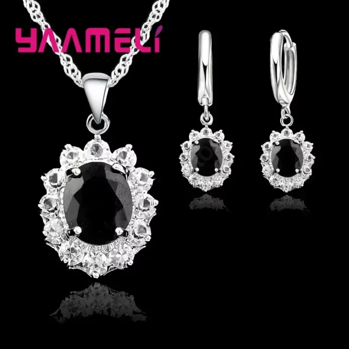 Elegante princesa boda compromiso collar pendientes conjuntos de joyería 925 Color plata esterlina Cubic Zirconia cristal regalos 2