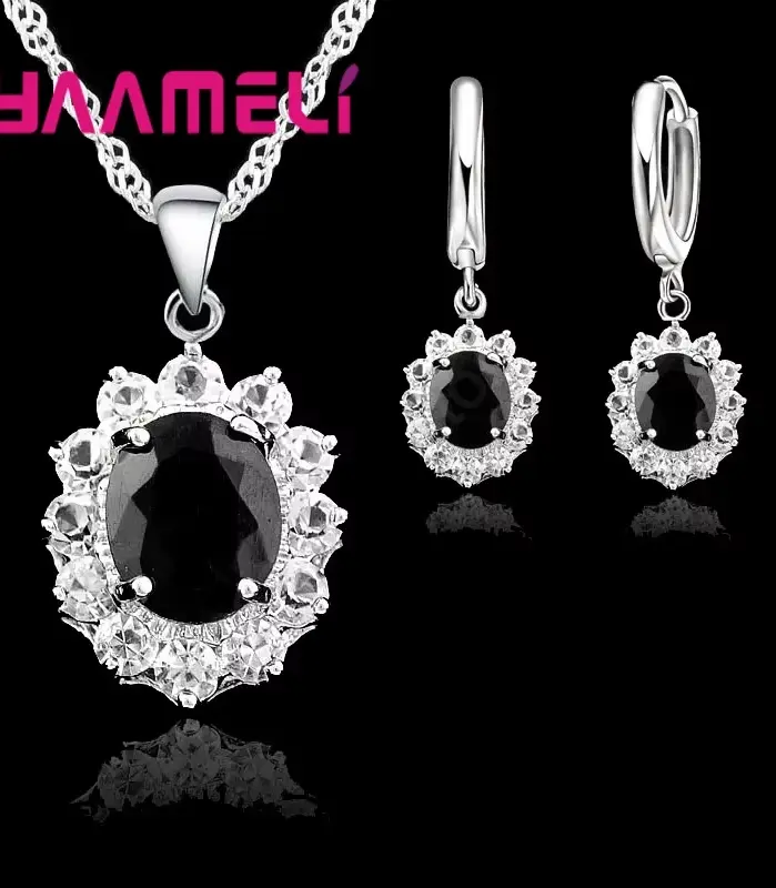 Elegante princesa boda compromiso collar pendientes conjuntos de joyería 925 Color plata esterlina Cubic Zirconia cristal regalos 2