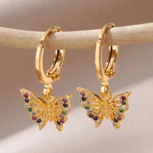 Pendientes de mariposa de circón para mujer, aretes de acero inoxidable chapados en oro con mal de ojo, joyería de boda de tendencia 2023, envío gratis 1