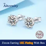 Pendientes chapados en 18K de plata de ley S925, Color D, pendiente de circón VVS1 para mujer, como brillante como joyería de boda con diamantes 1
